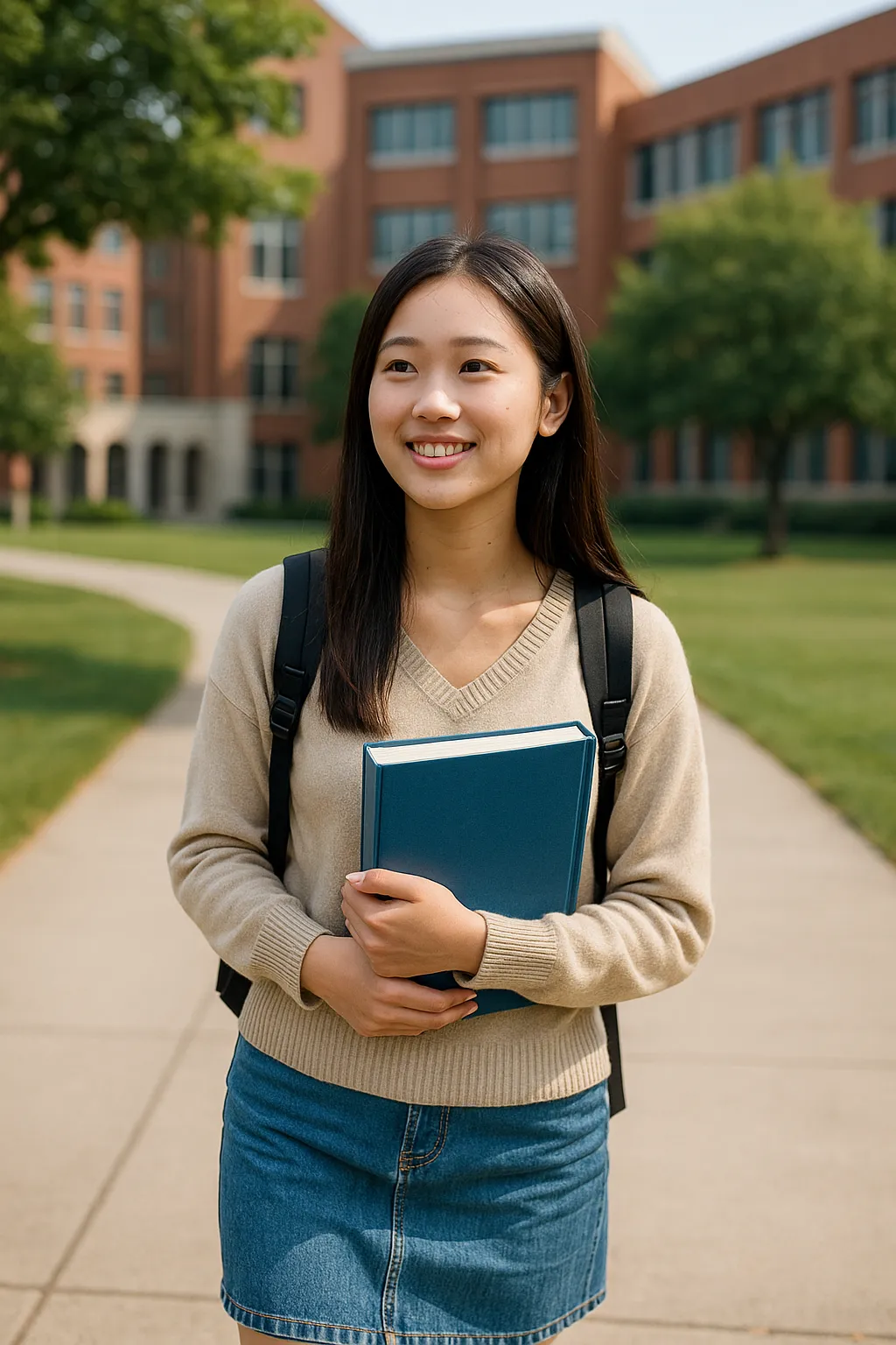 キャンパスを歩く日本人の女子大学生
